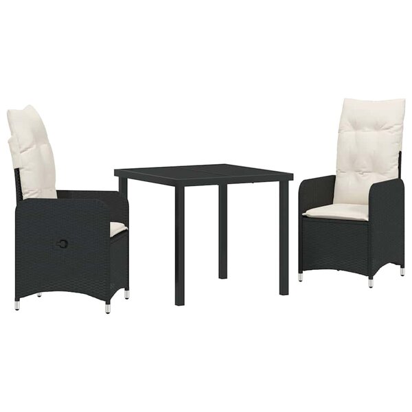 vidaXL Ensemble de salle à manger de jardin de 3 pièces avec coussins en rotin synthétique noir