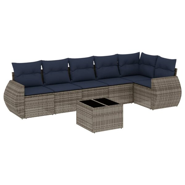 vidaXL Salon de jardin 7 Pièces avec coussins gris résine tressée