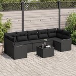 Ensemble de Canapé de Jardin 8 Pièces avec Coussins Noir Poly Rattan