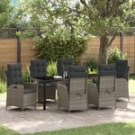 vidaXL Ensemble de salle à manger de jardin de 7 pièces avec coussins gris poly rattan