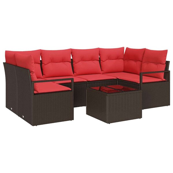 vidaXL Ensemble de Canapés 7 Pièces Marron et rouge polyrotin