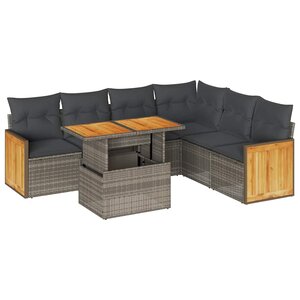 vidaXL Salon de jardin avec coussins 7 Pièces gris résine tressée acacia