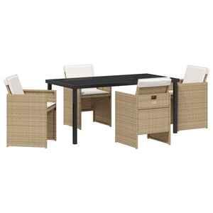 vidaXL Ensemble de jardin de 5 pièces avec coussins beiges en poly rotin