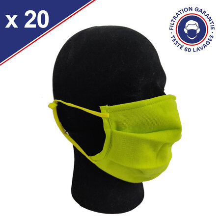 Masque Tissu Catégorie 1 Lavable x60 Vert Lot de 20