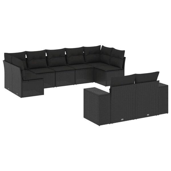 vidaXL Salon de jardin 9 Pièces avec coussins noir résine tressée