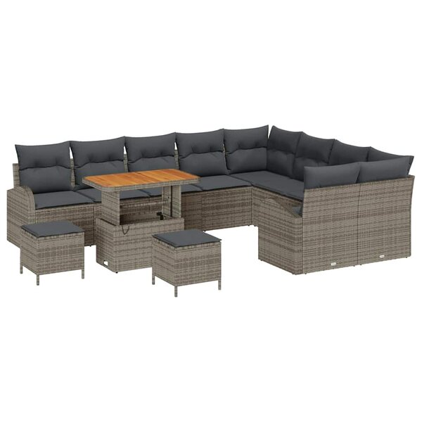 vidaXL Ensemble de canapé de jardin avec coussin 12 Pièces Gris
