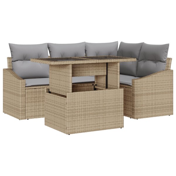 vidaXL Ensemble de 5 Canapés de Jardin avec Coussins Beige Poly Rotin