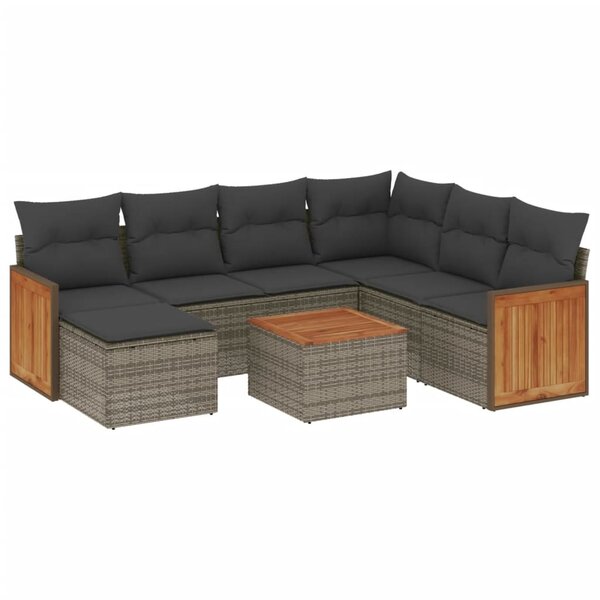 vidaXL Salon de jardin 8 Pièces avec coussins gris résine tressée
