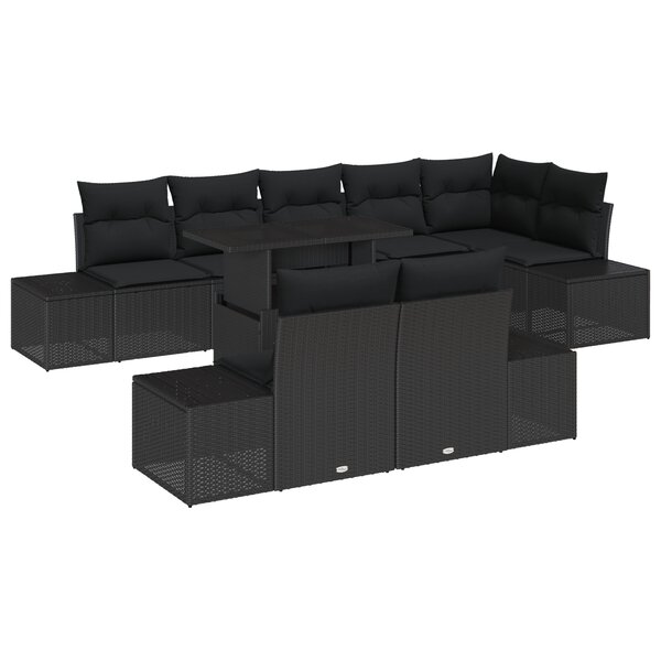 vidaXL Ensemble de canapé de jardin 9 pièces avec coussins en rattan poly noir