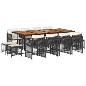vidaXL Ensemble à manger de jardin 13 Pièces coussins noir résine tressée