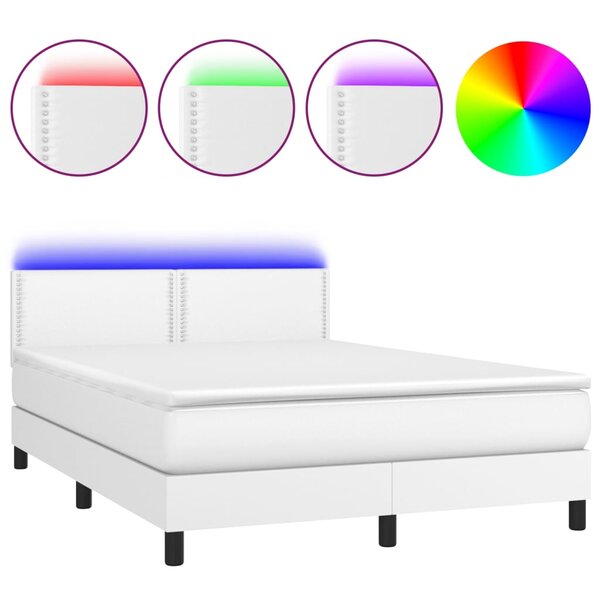 vidaXL Sommier à lattes de lit avec matelas et LED Blanc 140x190 cm