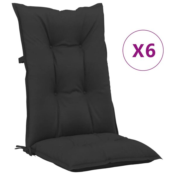 vidaXL Coussins de chaise de jardin à dossier haut lot de 6 noir tissu