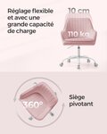 Chaise de bureau avec surface en tissu velours fauteuil pivotant siège ergonomique rembourrage en mousse hauteur réglable rose 12_0004851