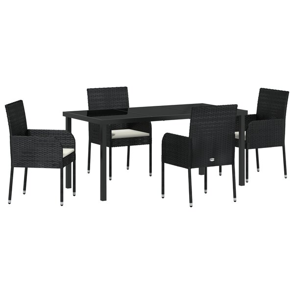 vidaXL Ensemble de repas de jardin de 5 pièces avec coussins en poly rotin noir
