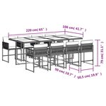 vidaXL Ensemble à manger de jardin et coussins 9 Pièces marron poly rotin