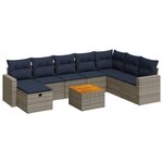 vidaXL Salon de jardin 9 Pièces avec coussins gris résine tressée