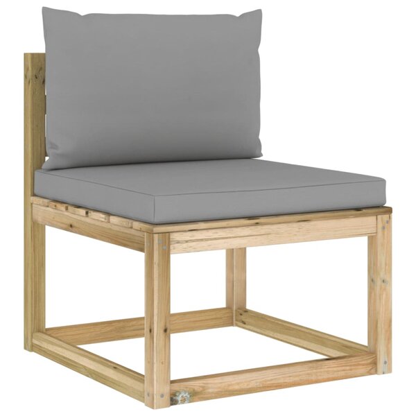 vidaXL Canapé central de jardin avec coussins bois imprégné de vert