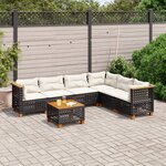 vidaXL Salon de jardin 7 Pièces avec coussins noir résine tressée
