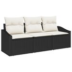 vidaXL Ensemble de Canapés de Jardin 3 Pièces avec Coussins Noir en Rotin Poly