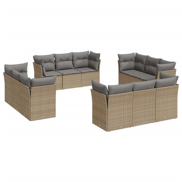vidaXL Salon de jardin avec coussins 12 Pièces beige résine tressée