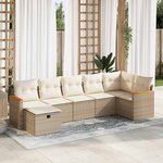 vidaXL Salon de jardin avec coussins 7 Pièces beige résine tressée