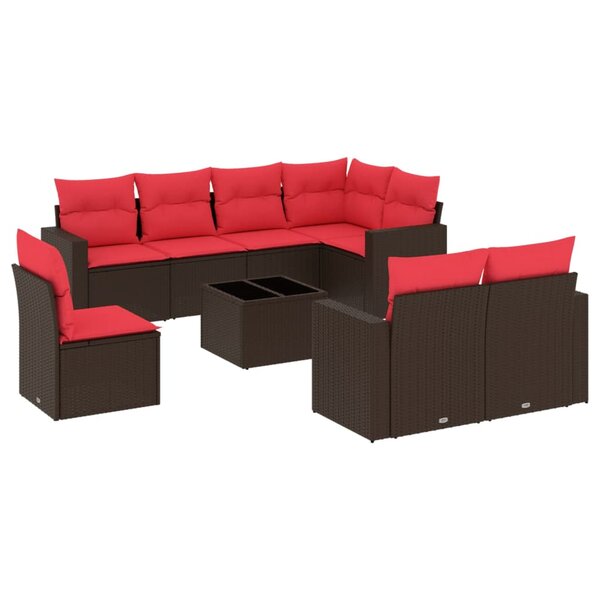 vidaXL Salon de jardin avec coussins 9 Pièces marron résine tressée
