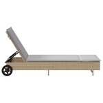 vidaXL Chaise longue avec roues et coussin beige résine tressée