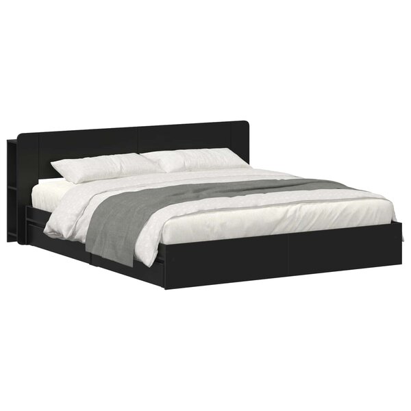 vidaXL Cadre de lit avec rangement Noir 200 x 200 cm Bois d'ingénierie
