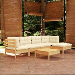 Vidaxl salon de jardin 6 pièces avec coussins crème bois de pin