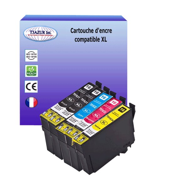 5 Cartouches Compatibles pour Epson T1631 / T1632 /  T1633 /  T1634  (16XL) - T3AZUR
