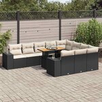vidaXL Salon de jardin 10 Pièces avec coussins noir résine tressée acacia