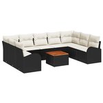 vidaXL Ensemble de canapé de jardin de 10 pièces avec des coussins en poly rotin noir et acacia
