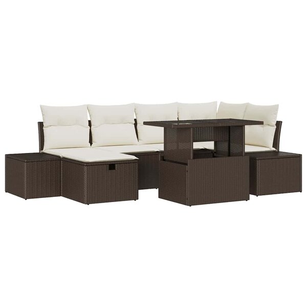 vidaXL Ensemble de canapé de jardin 7 Pièces Marron Poly rotin