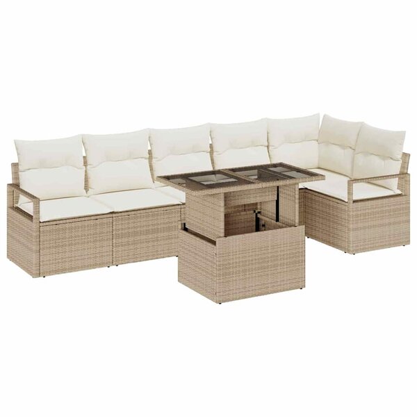 vidaXL Ensemble de canapé de jardin 7 Pièces Beige Poly rotin
