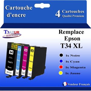 T3AZUR- 4x Cartouches Compatibles avec Epson T3471 T3472 T3473 T3474 T34XL 34XL