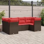 vidaXL Salon de jardin 6 Pièces avec coussins marron résine tressée