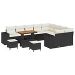 vidaXL Ensemble de canapé de jardin 12 pièces avec des coussins en poly rotin noir et en acacia.