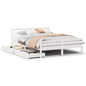 vidaXL Cadre de lit sans matelas blanc 135x190 cm bois de pin massif