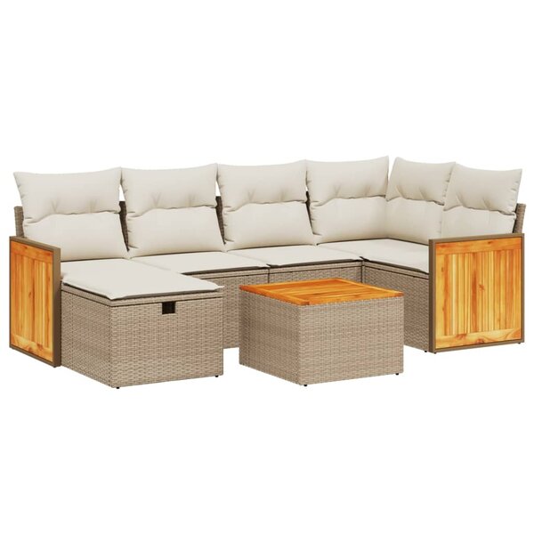 vidaXL Salon de jardin avec coussins 7 Pièces beige résine tressée