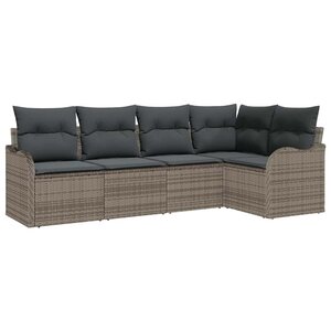 vidaXL Ensemble de canapé de jardin avec coussin 5 Pièces Gris Poly rotin