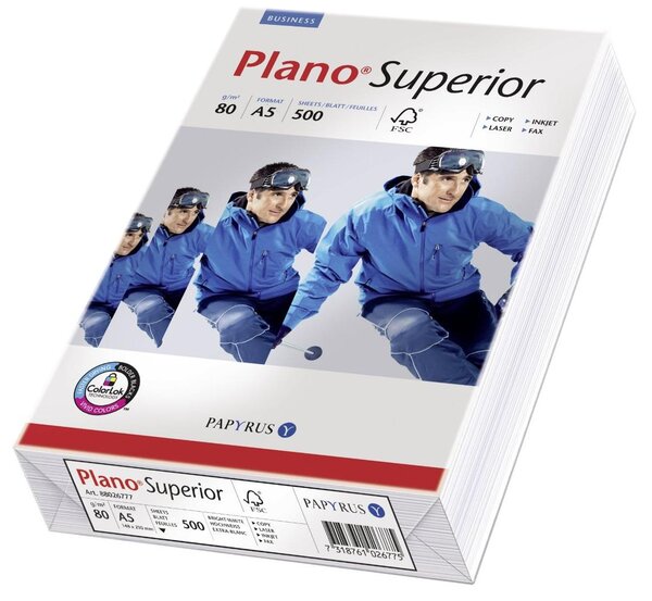 Ramette 500 feuilles Papier Plano Superior A5 148x210 mm 80g Blanc PAPYRUS