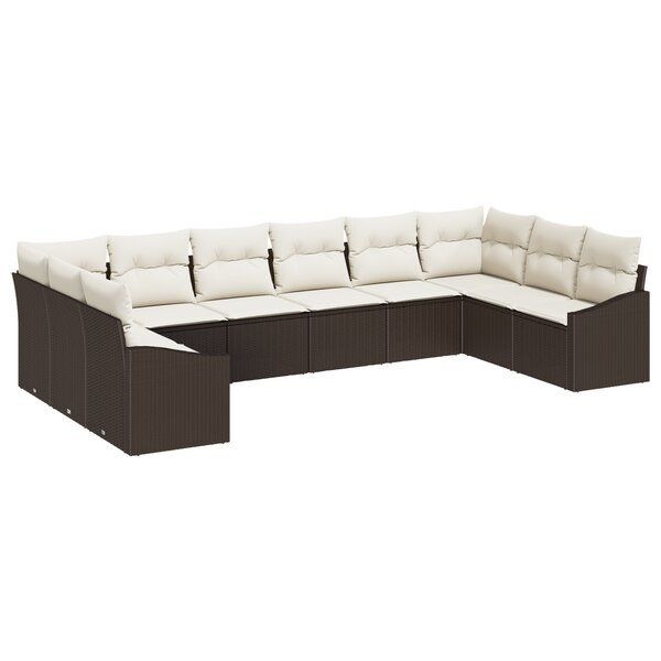 vidaXL Ensemble de salle à manger de jardin de 10 pièces avec coussins en poly rotin marron