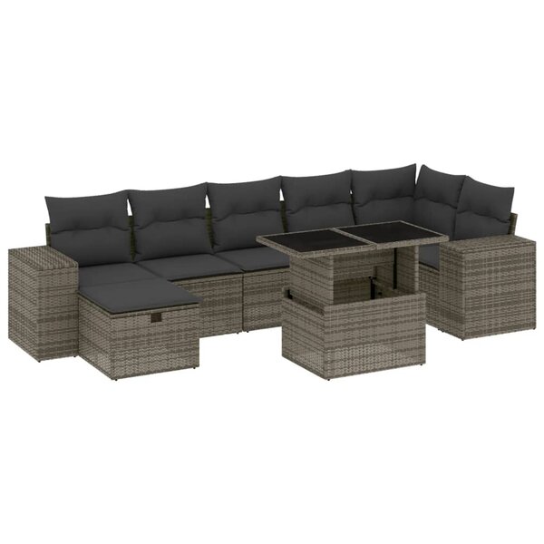 vidaXL Salon de jardin 8 Pièces avec coussins gris résine tressée