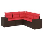 vidaXL Salon de jardin avec coussins 5 Pièces marron résine tressée