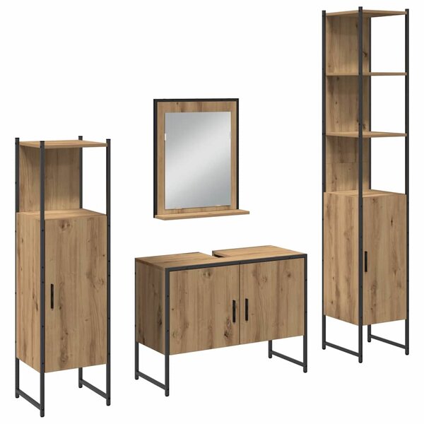 vidaXL Ensemble de mobilier de salle de bain avec porte 4 Pièces Marron
