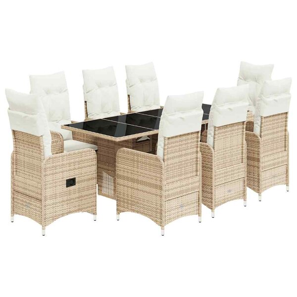vidaXL Ensemble de bistro de jardin 9 Pièces coussins beige poly rotin