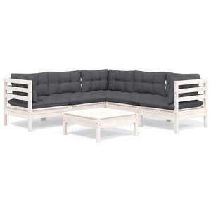 vidaXL Salon de jardin 6 Pièces avec coussins blanc bois de pin massif