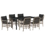 vidaXL Ensemble de dîner de jardin de 7 pièces avec des coussins gris clair en poly rotin.