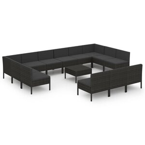 vidaXL Salon de jardin 14 Pièces avec coussins Résine tressée Noir