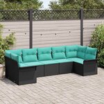 vidaXL Ensemble de canapé de jardin avec coussin 7 Pièces Noir Poly rotin